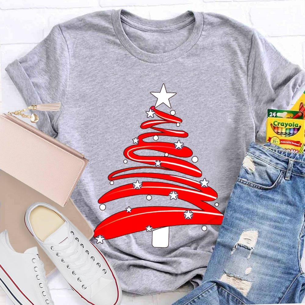 Red Christmas Tree And Stars Merry Christmas T-shirt