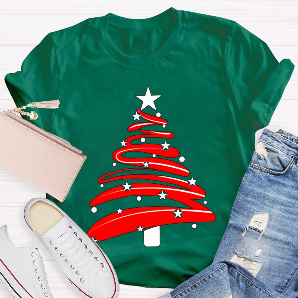 Red Christmas Tree And Stars Merry Christmas T-shirt