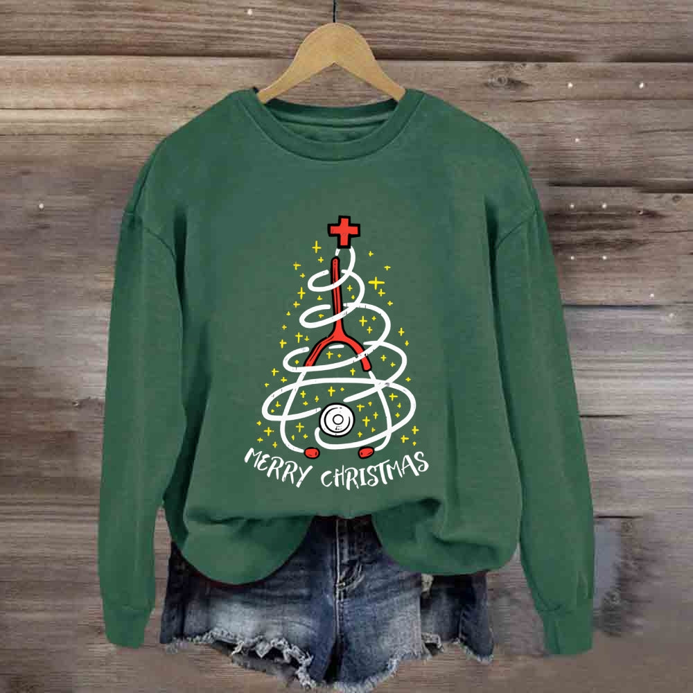 Merry Christmas Nurse Stethoscope Tree Sweatshirt