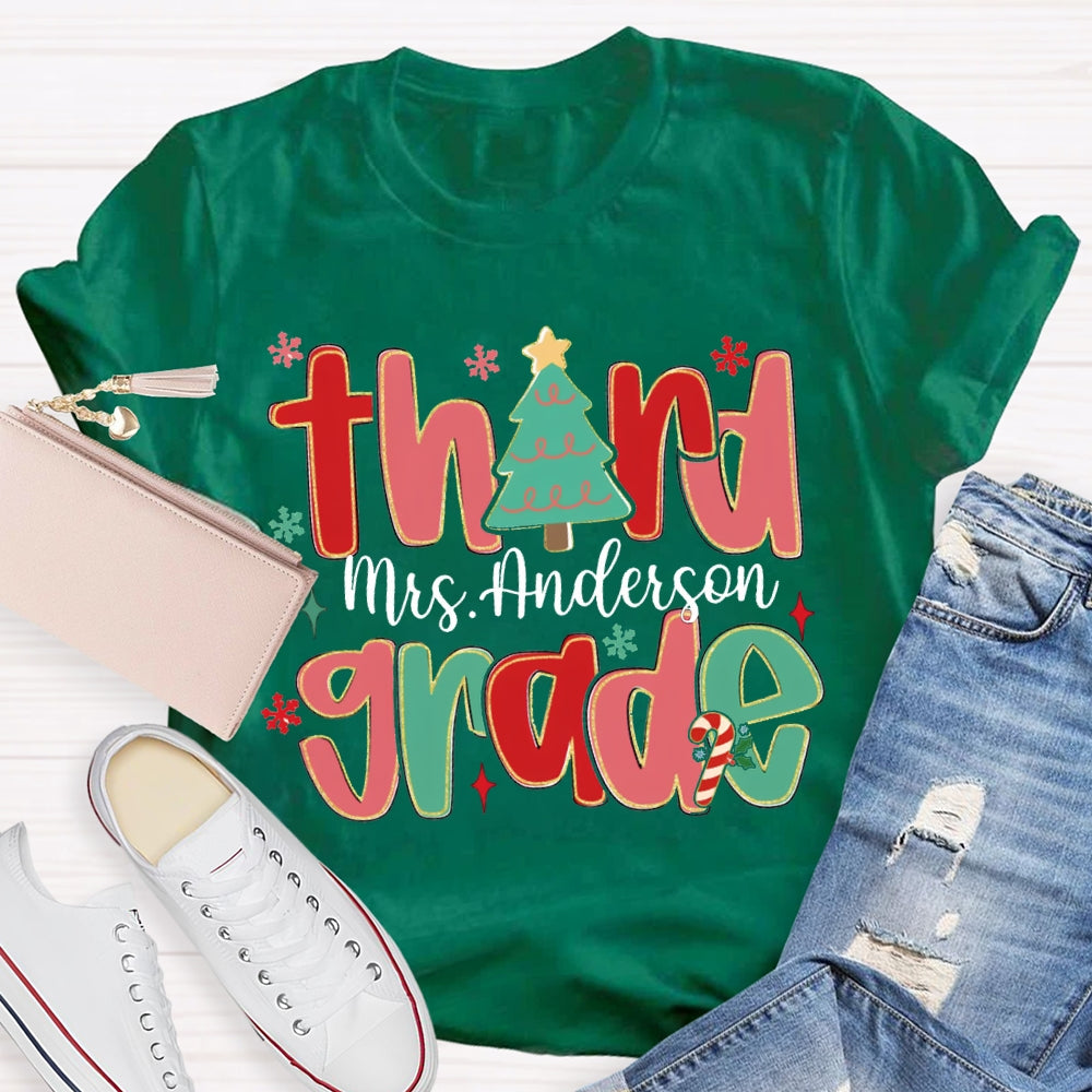 Personalized Name And Grade Teacher Christmas Tree T-shirt