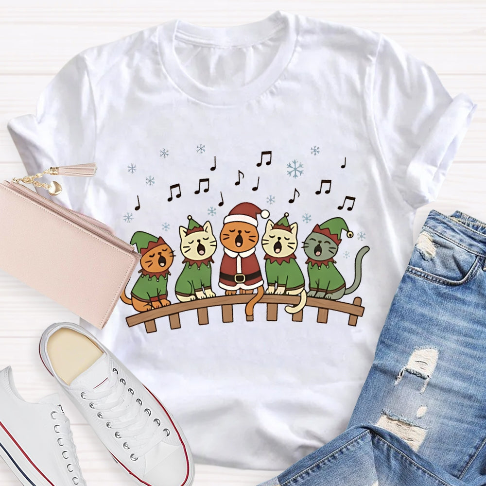 Christmas Cats Listening To Music Christmas Vibes Music Teacher T-shirt