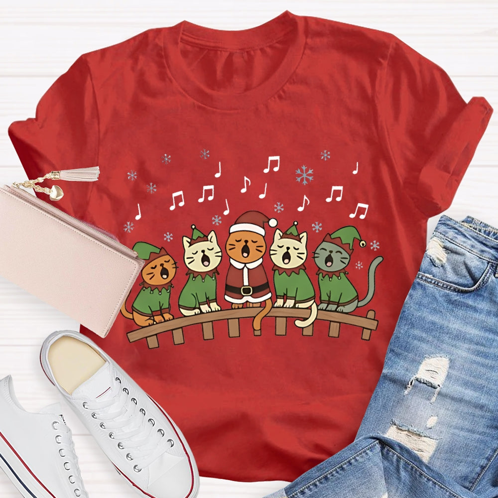 Christmas Cats Listening To Music Christmas Vibes Music Teacher T-shirt
