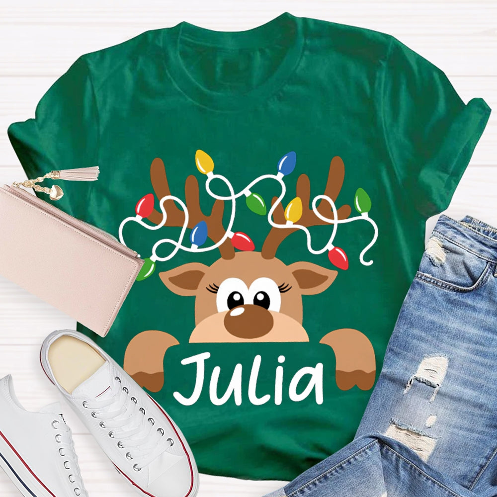 Personalized Name And Design Christmas Elk And Lights Christmas Teacher T-shirt