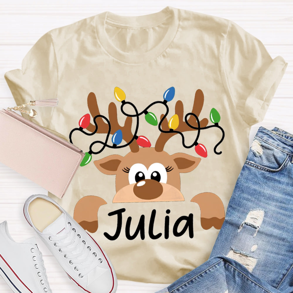 Personalized Name And Design Christmas Elk And Lights Christmas Teacher T-shirt