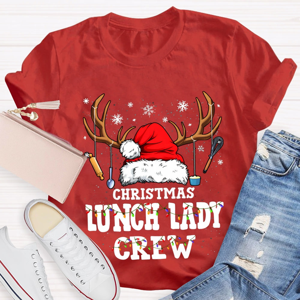 Christmas Lunch Lady Crew Christmas Hat With Kitchen Utensils Hanging T-shirt