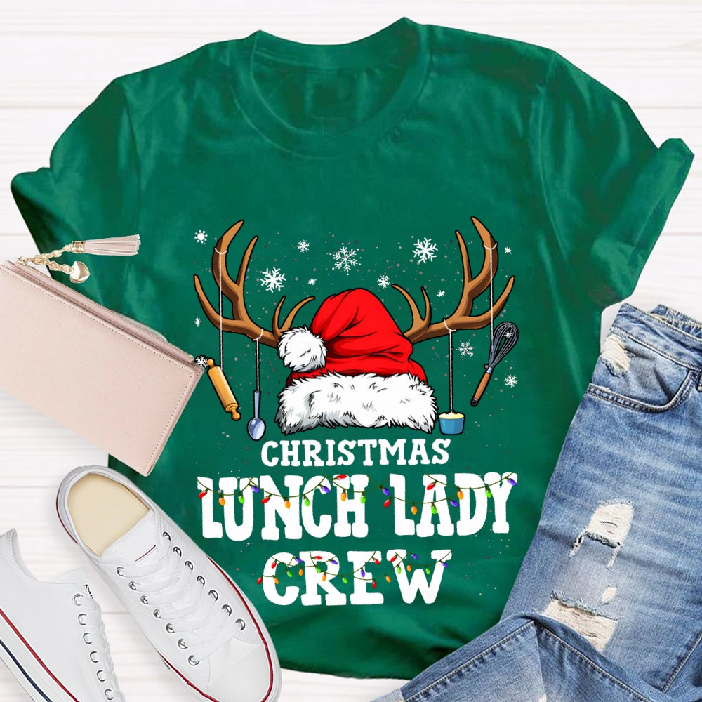 Christmas Lunch Lady Crew Christmas Hat With Kitchen Utensils Hanging T-shirt
