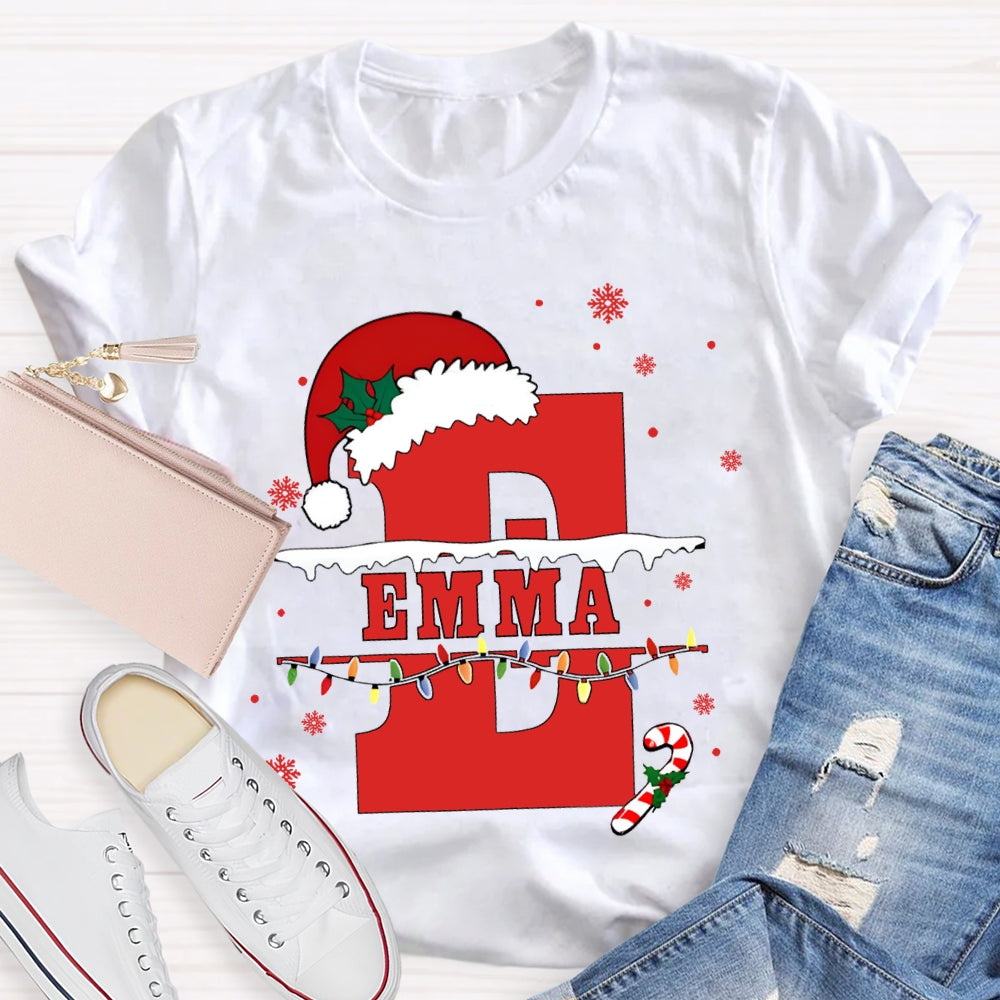 Personalized Name Teacher Santa Hats And Christmas Lights T-shirt