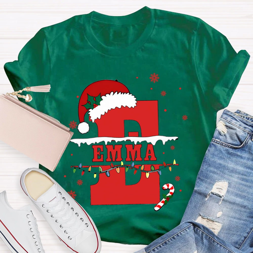 Personalized Name Teacher Santa Hats And Christmas Lights T-shirt