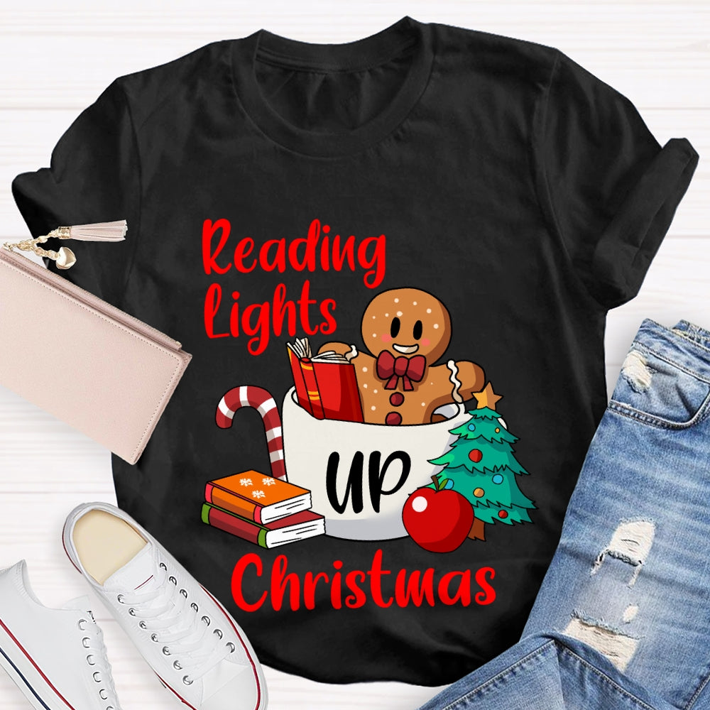 Reading Lights Up Christmas Bear And Books T-shirt