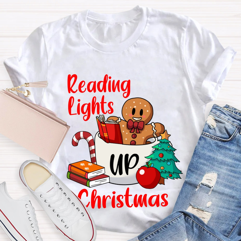 Reading Lights Up Christmas Bear And Books T-shirt
