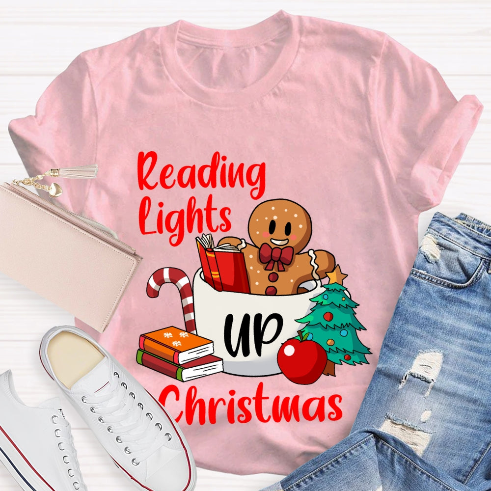 Reading Lights Up Christmas Bear And Books T-shirt