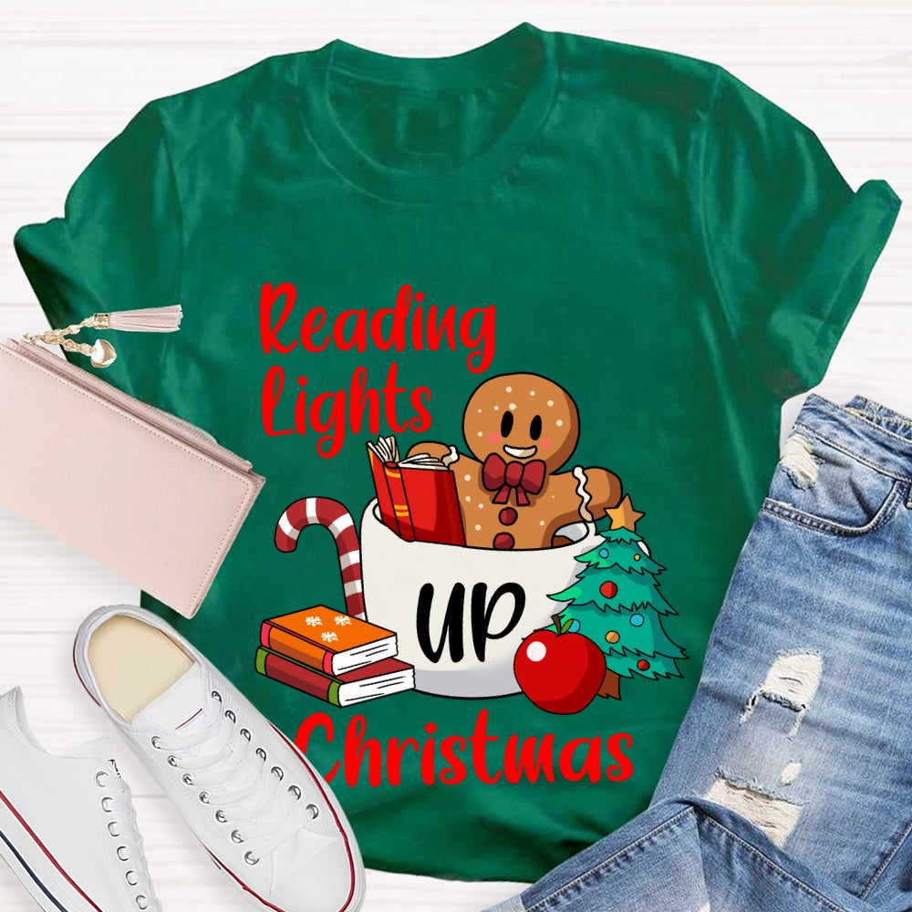 Reading Lights Up Christmas Bear And Books T-shirt