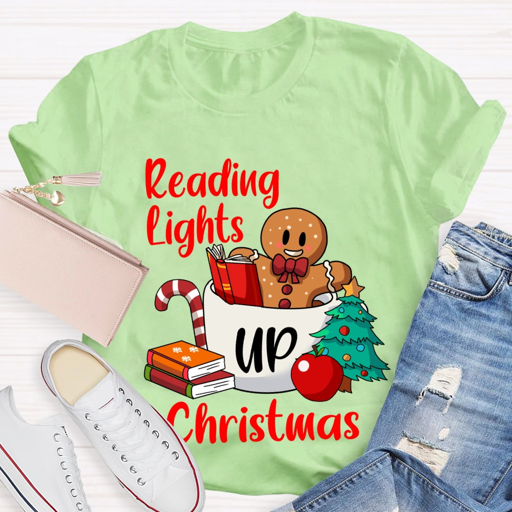 Reading Lights Up Christmas Bear And Books T-shirt