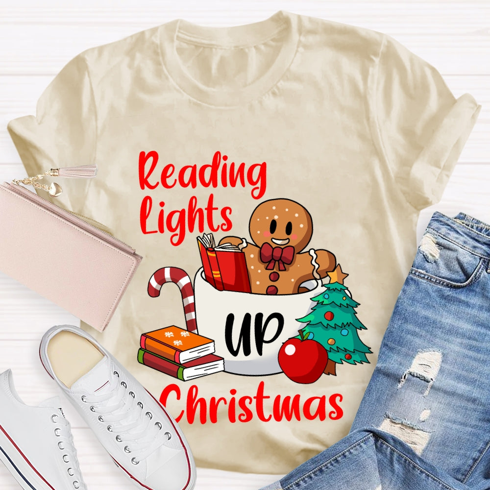 Reading Lights Up Christmas Bear And Books T-shirt