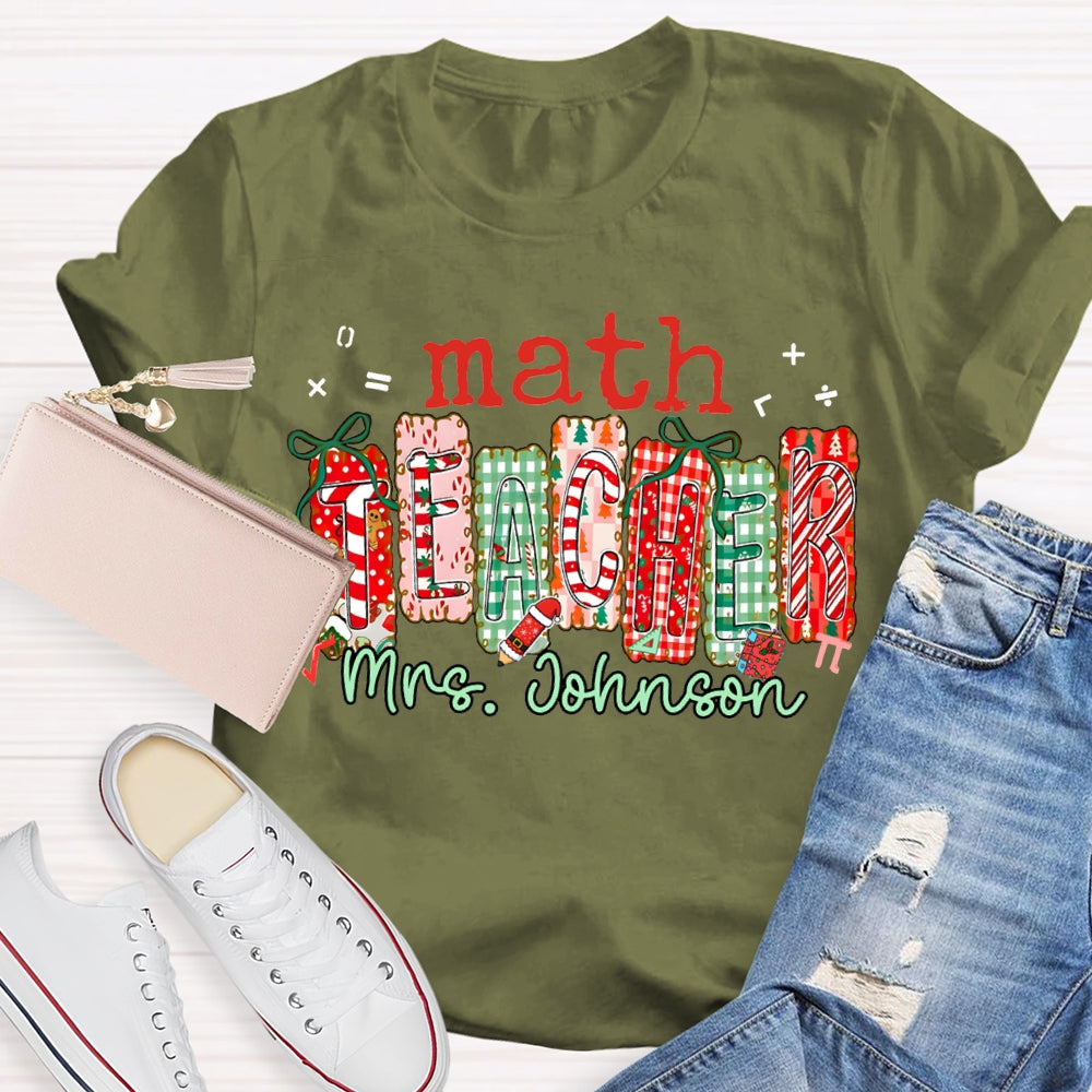 Personalized Name Math Teacher Colorful Christmas Block Font Christmas T-shirt