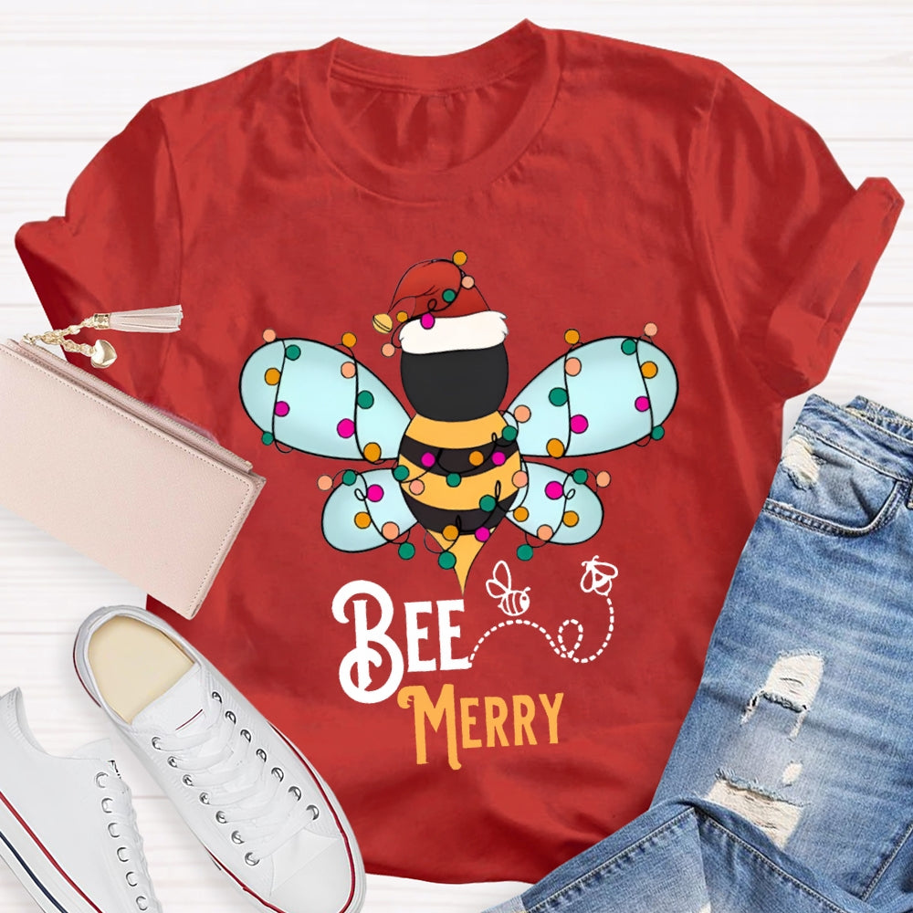 Bee Merry Santa Hats And Christmas Lights T-shirt