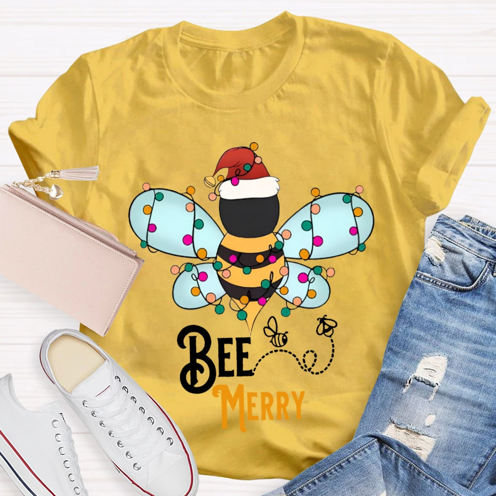 Bee Merry Santa Hats And Christmas Lights T-shirt