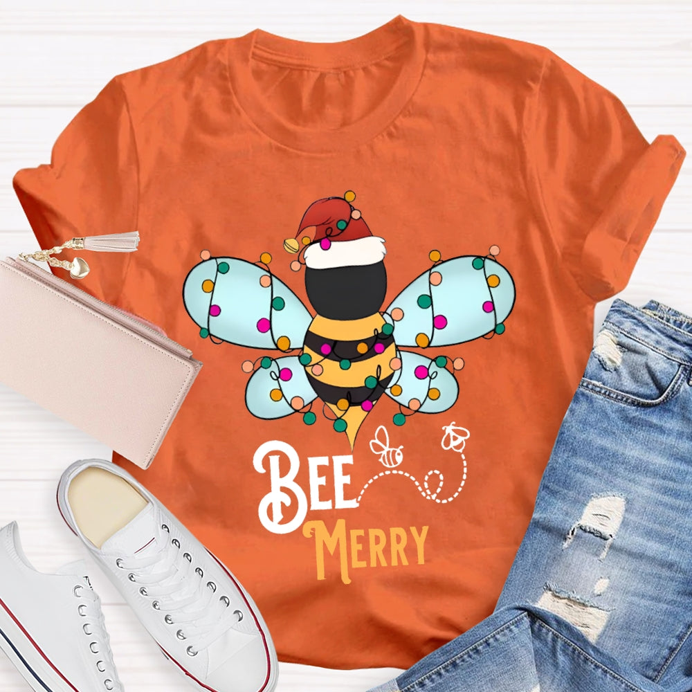 Bee Merry Santa Hats And Christmas Lights T-shirt