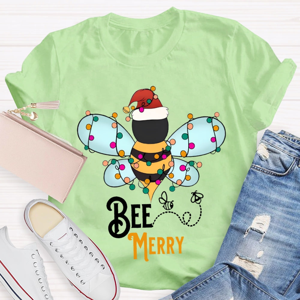 Bee Merry Santa Hats And Christmas Lights T-shirt