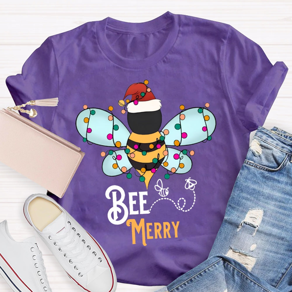 Bee Merry Santa Hats And Christmas Lights T-shirt