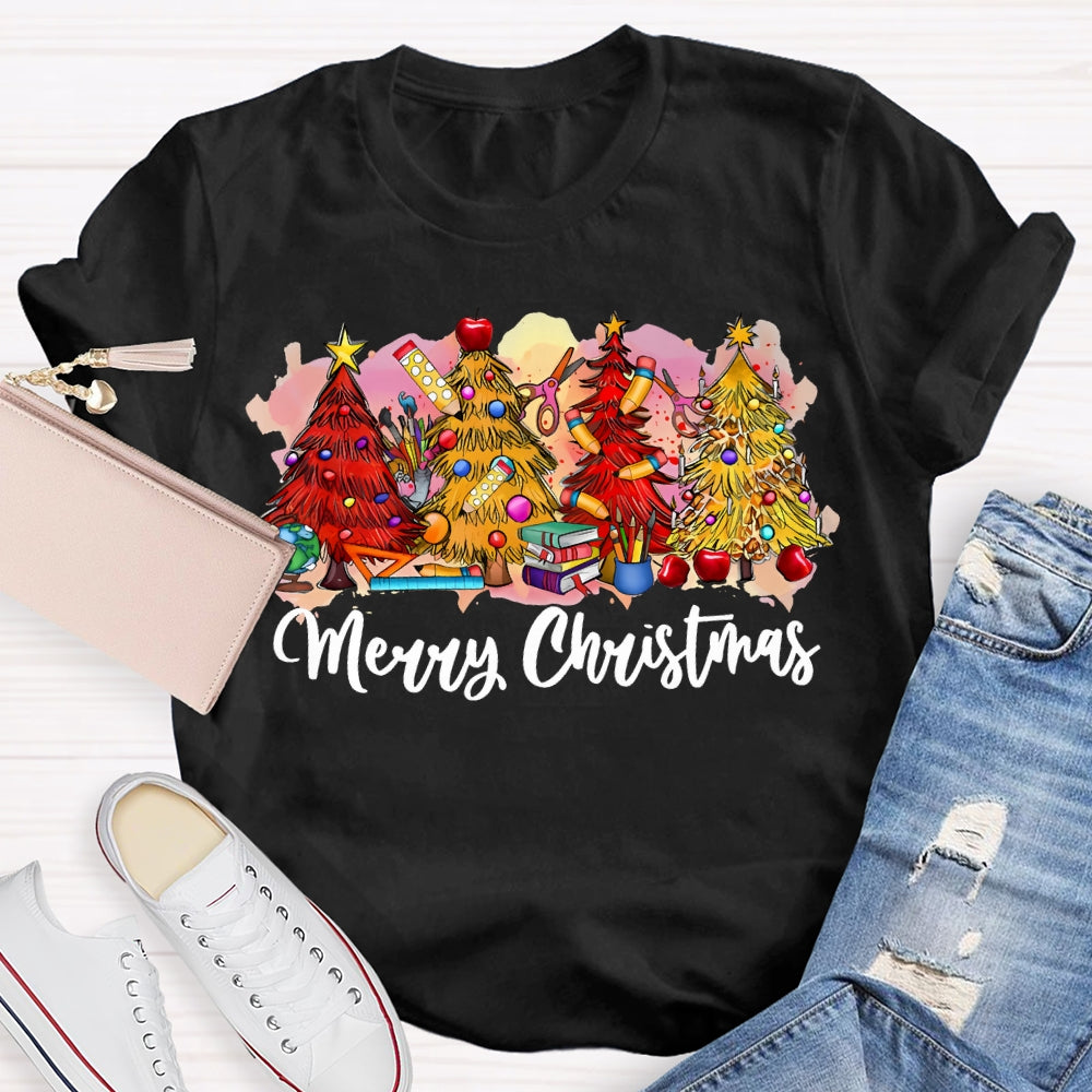 Merry Christmas Colorful Christmas Tree Print T-shirt