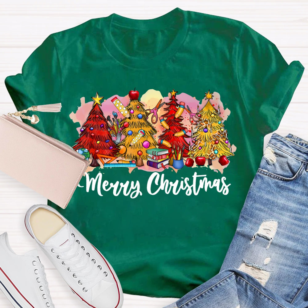 Merry Christmas Colorful Christmas Tree Print T-shirt