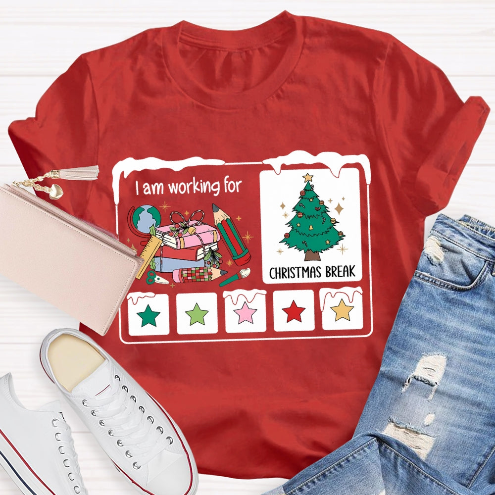 I Am Working For Christmas Break Colorful Stars And Christmas Tree T-shirt