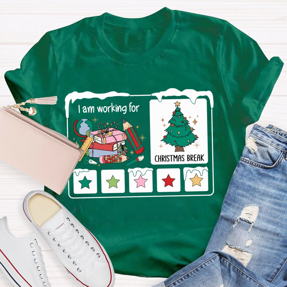I Am Working For Christmas Break Colorful Stars And Christmas Tree T-shirt