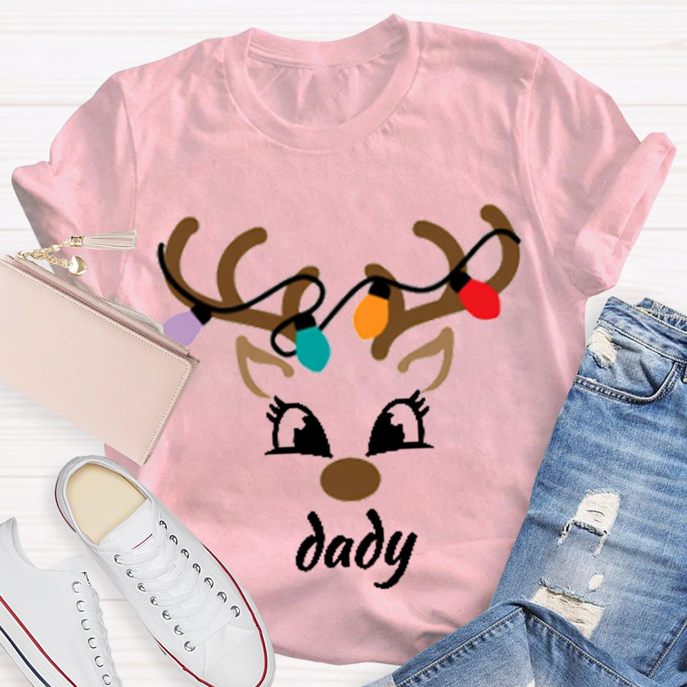 Personalized Name And Design Christmas Lights And Christmas Deer Head T-shirt