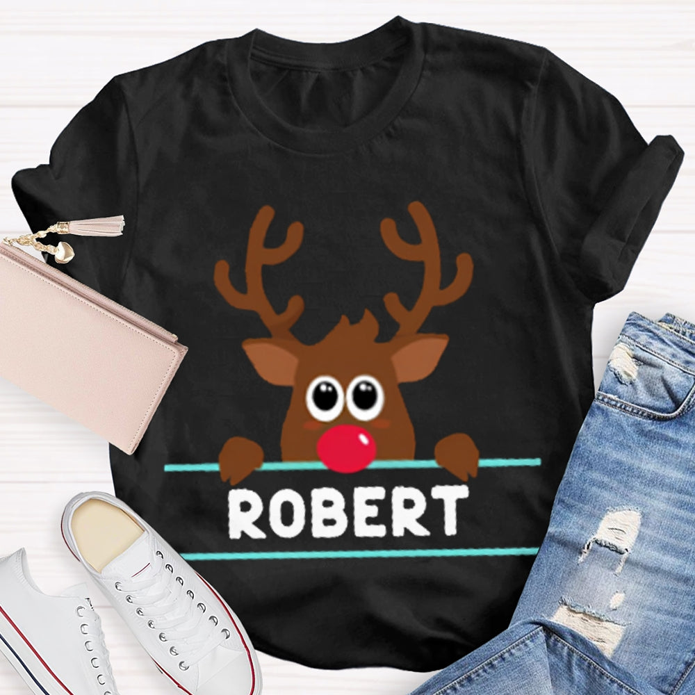 Personalized Name And Design Bow And Christmas Elk Christmas T-shirt