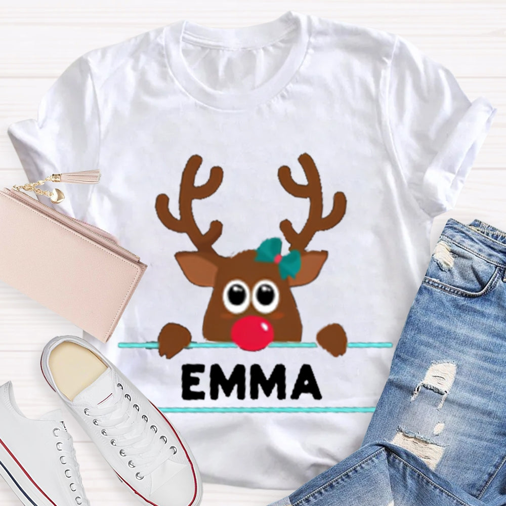 Personalized Name And Design Bow And Christmas Elk Christmas T-shirt