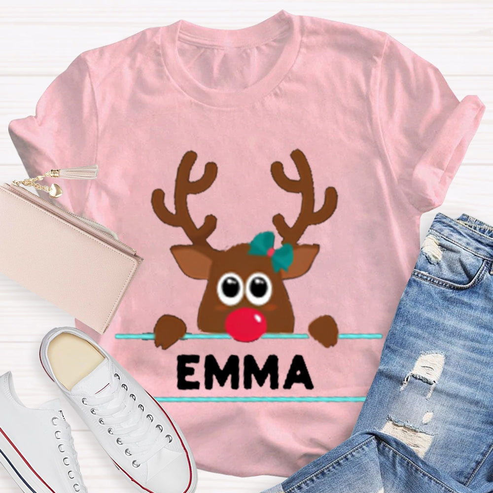 Personalized Name And Design Bow And Christmas Elk Christmas T-shirt