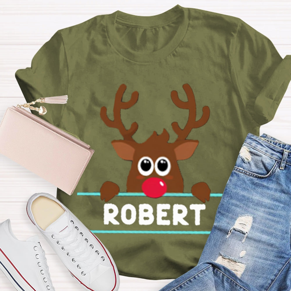 Personalized Name And Design Bow And Christmas Elk Christmas T-shirt