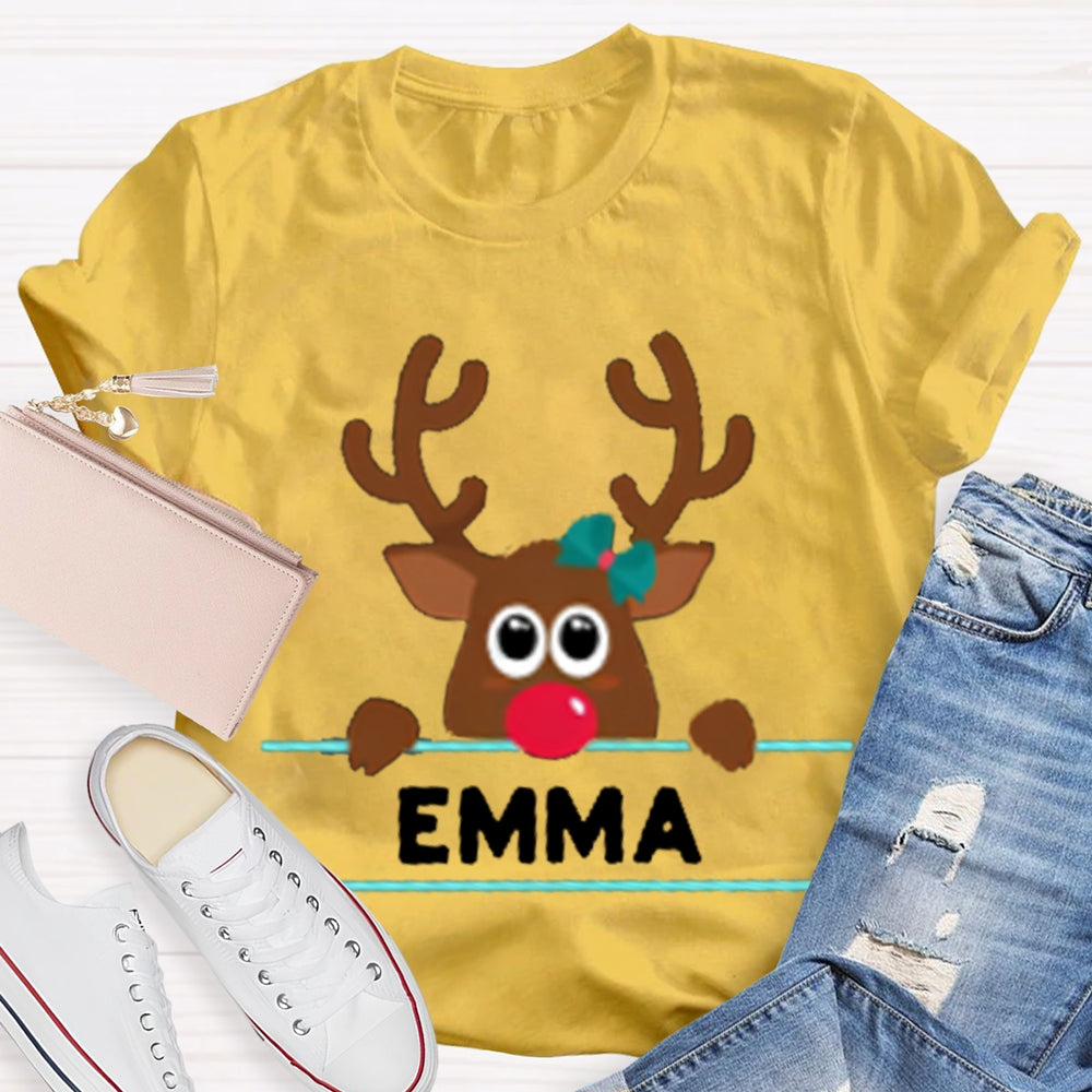 Personalized Name And Design Bow And Christmas Elk Christmas T-shirt