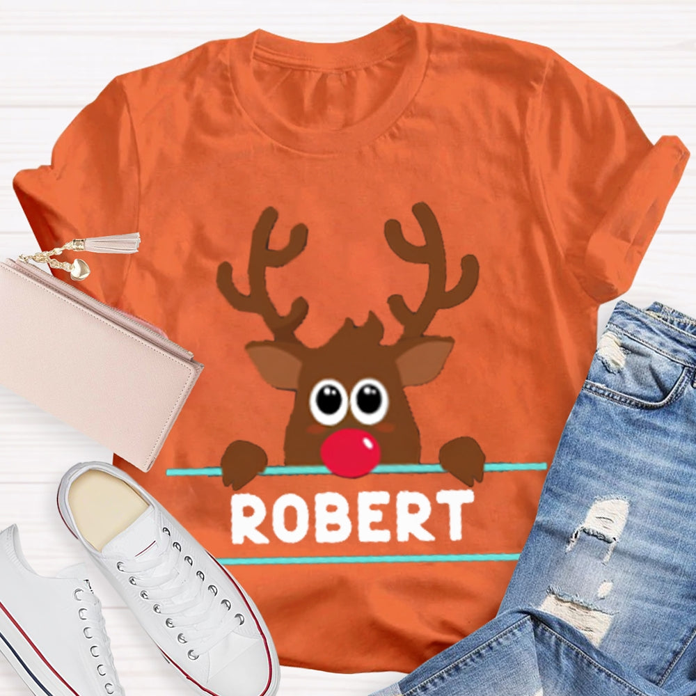 Personalized Name And Design Bow And Christmas Elk Christmas T-shirt