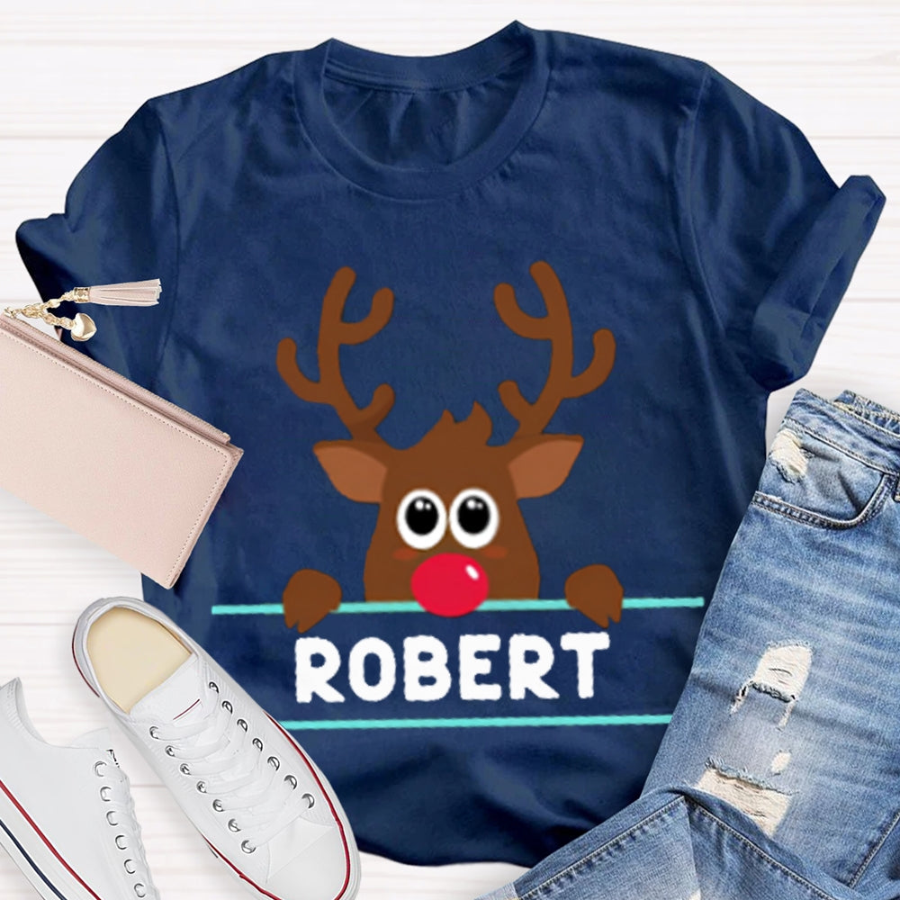 Personalized Name And Design Bow And Christmas Elk Christmas T-shirt