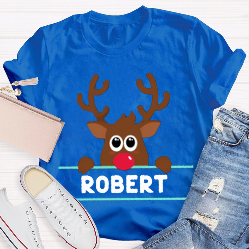 Personalized Name And Design Bow And Christmas Elk Christmas T-shirt