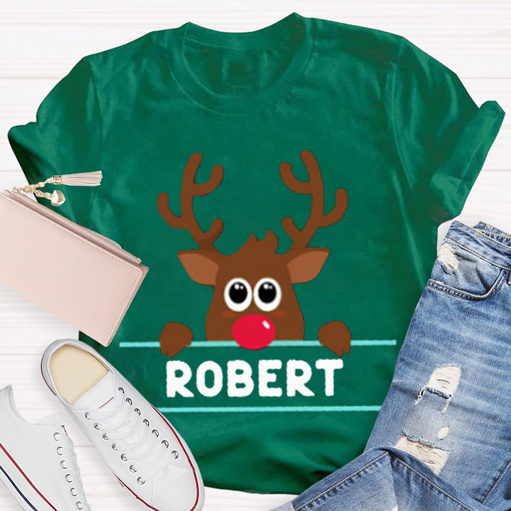 Personalized Name And Design Bow And Christmas Elk Christmas T-shirt