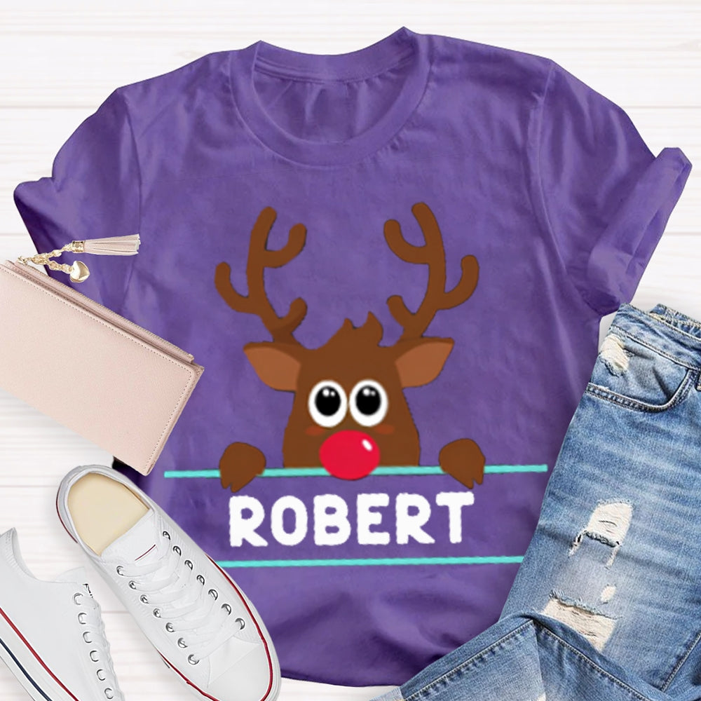 Personalized Name And Design Bow And Christmas Elk Christmas T-shirt