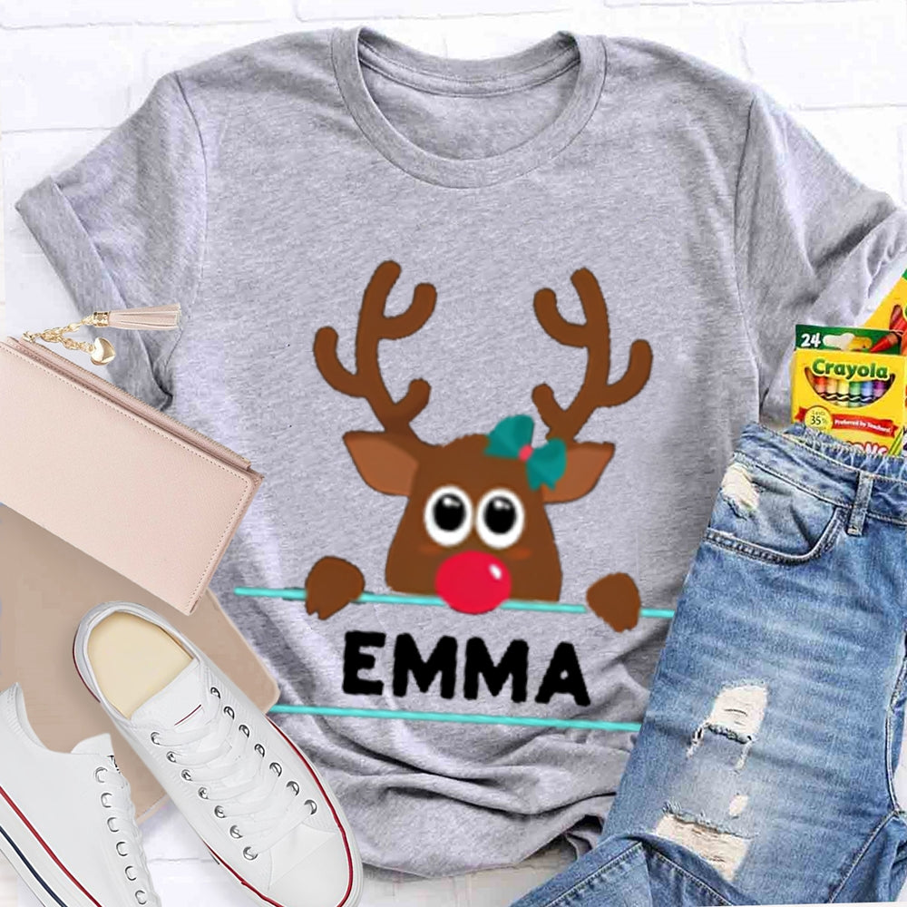 Personalized Name And Design Bow And Christmas Elk Christmas T-shirt