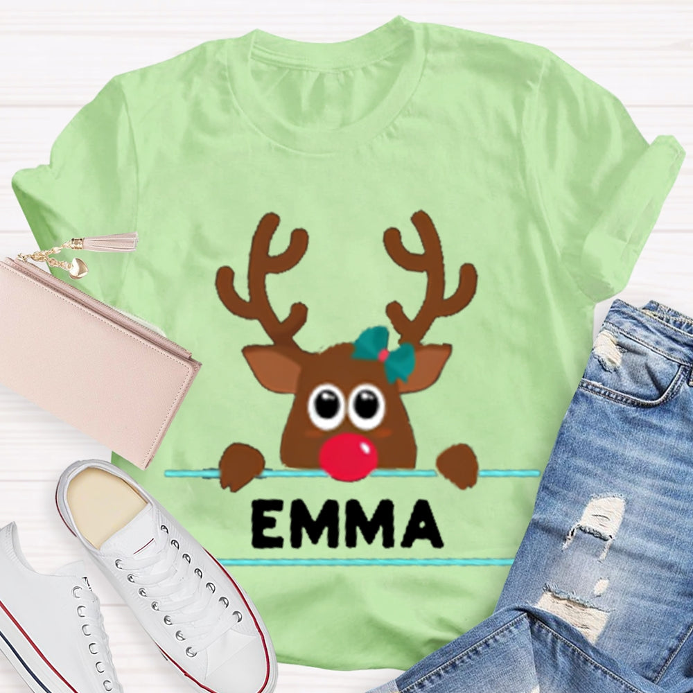 Personalized Name And Design Bow And Christmas Elk Christmas T-shirt