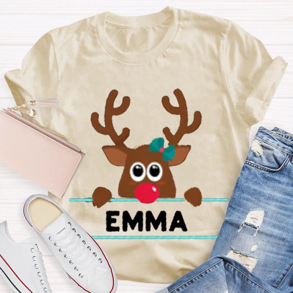 Personalized Name And Design Bow And Christmas Elk Christmas T-shirt