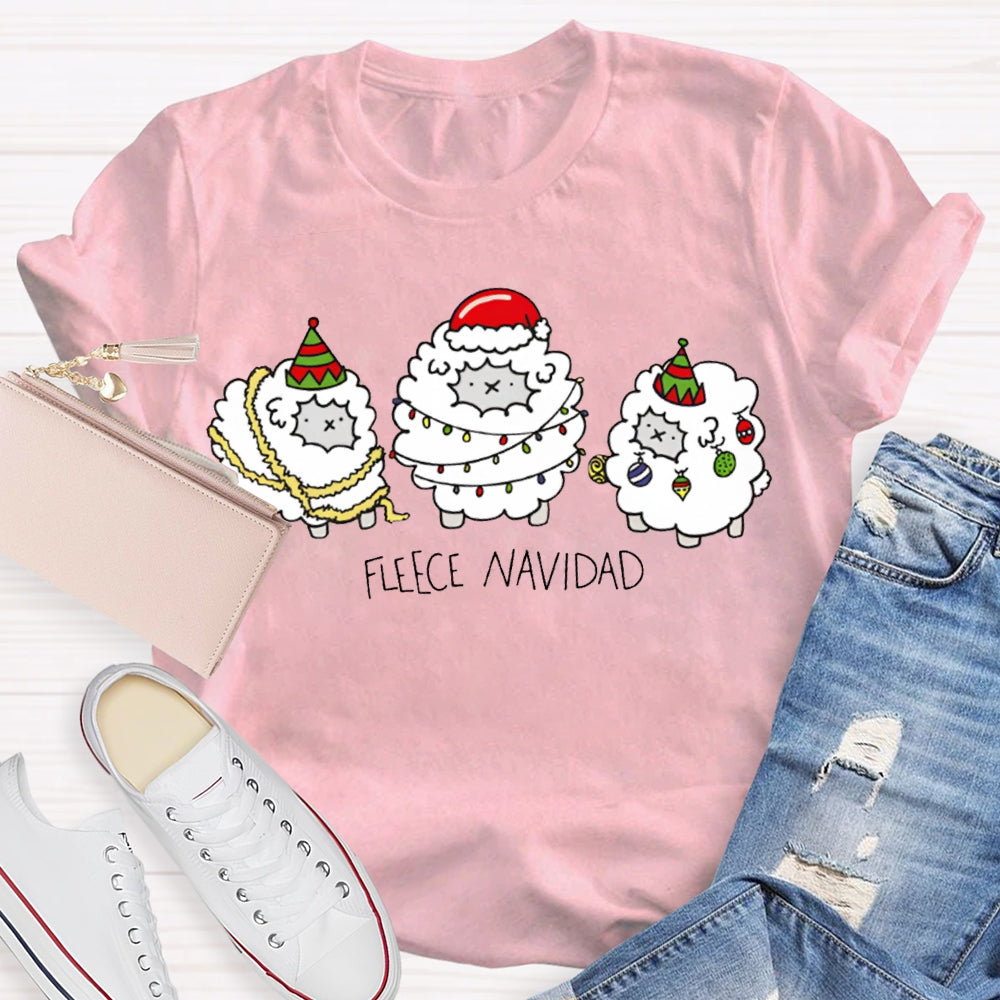 Fleece Navidad Bilingual Teacher Christmas Sheep T-shirt