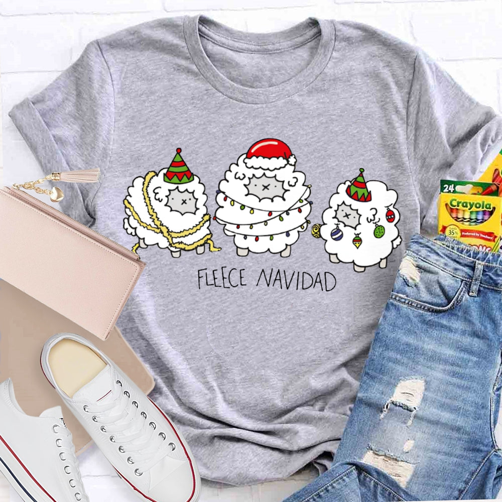 Fleece Navidad Bilingual Teacher Christmas Sheep T-shirt