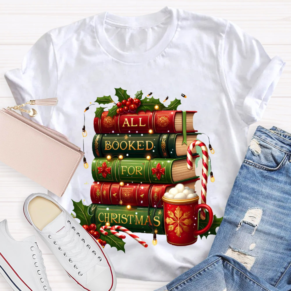 All Booked For Christmas Colorful Christmas Books And Milk Tea T-shirt
