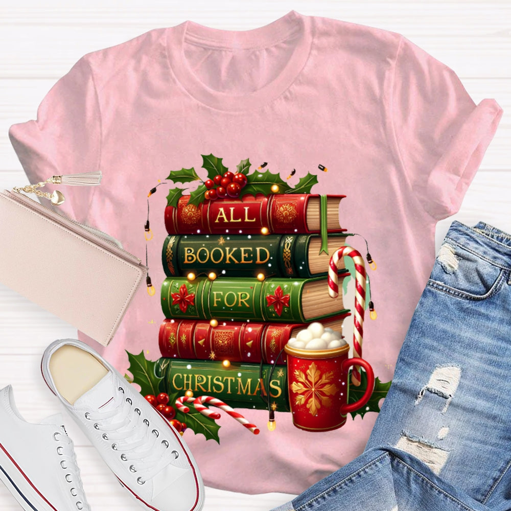 All Booked For Christmas Colorful Christmas Books And Milk Tea T-shirt