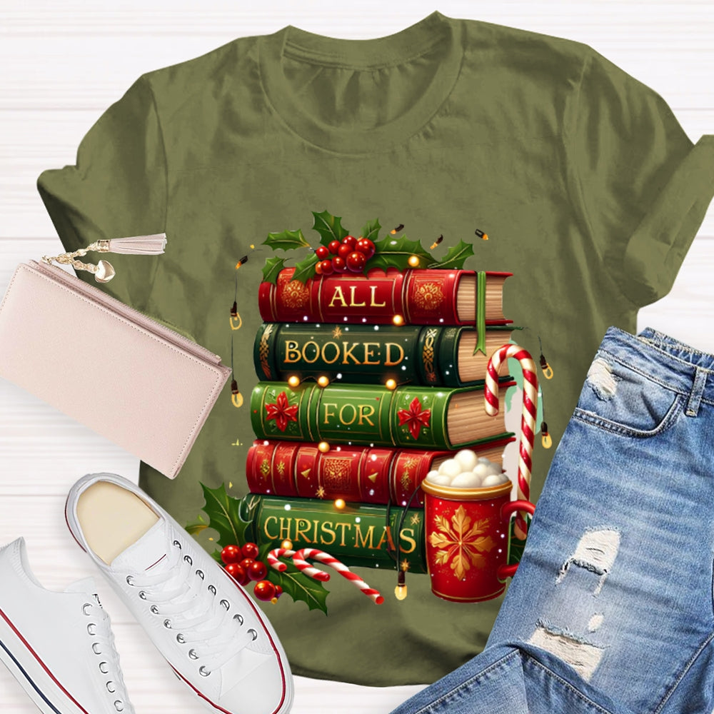 All Booked For Christmas Colorful Christmas Books And Milk Tea T-shirt
