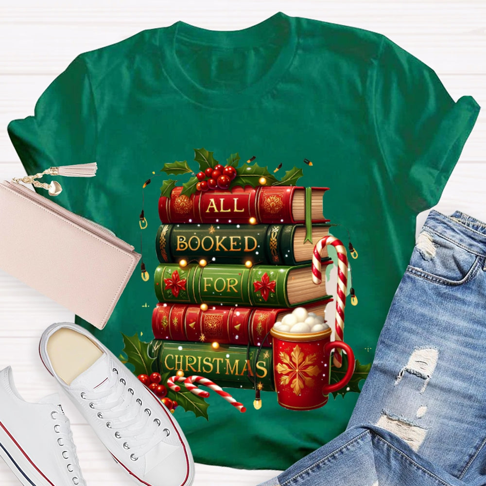 All Booked For Christmas Colorful Christmas Books And Milk Tea T-shirt
