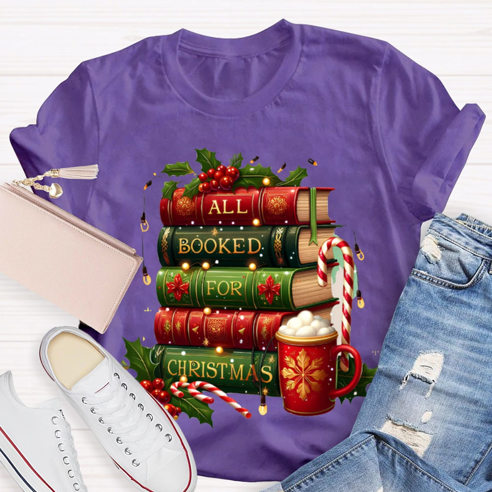 All Booked For Christmas Colorful Christmas Books And Milk Tea T-shirt