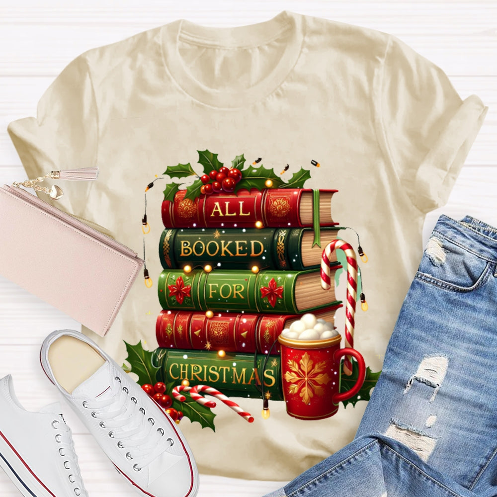 All Booked For Christmas Colorful Christmas Books And Milk Tea T-shirt